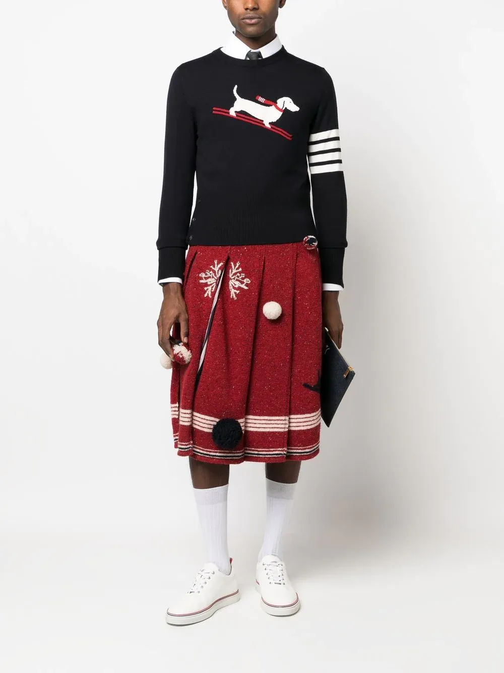 4 Bar Stripe Holiday Skiing Hector Intarsia Classic Crew Neck Pullover