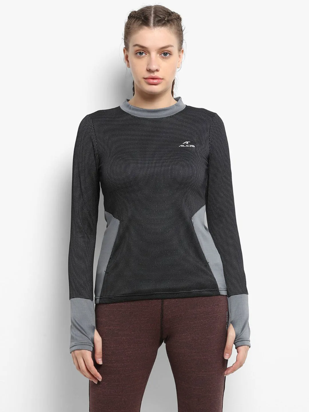 Alcis Women Black Grey Printed AntiStatix Sweatshirt