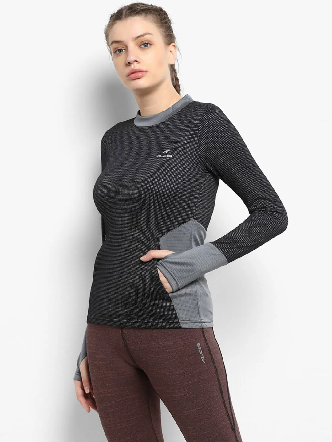 Alcis Women Black Grey Printed AntiStatix Sweatshirt