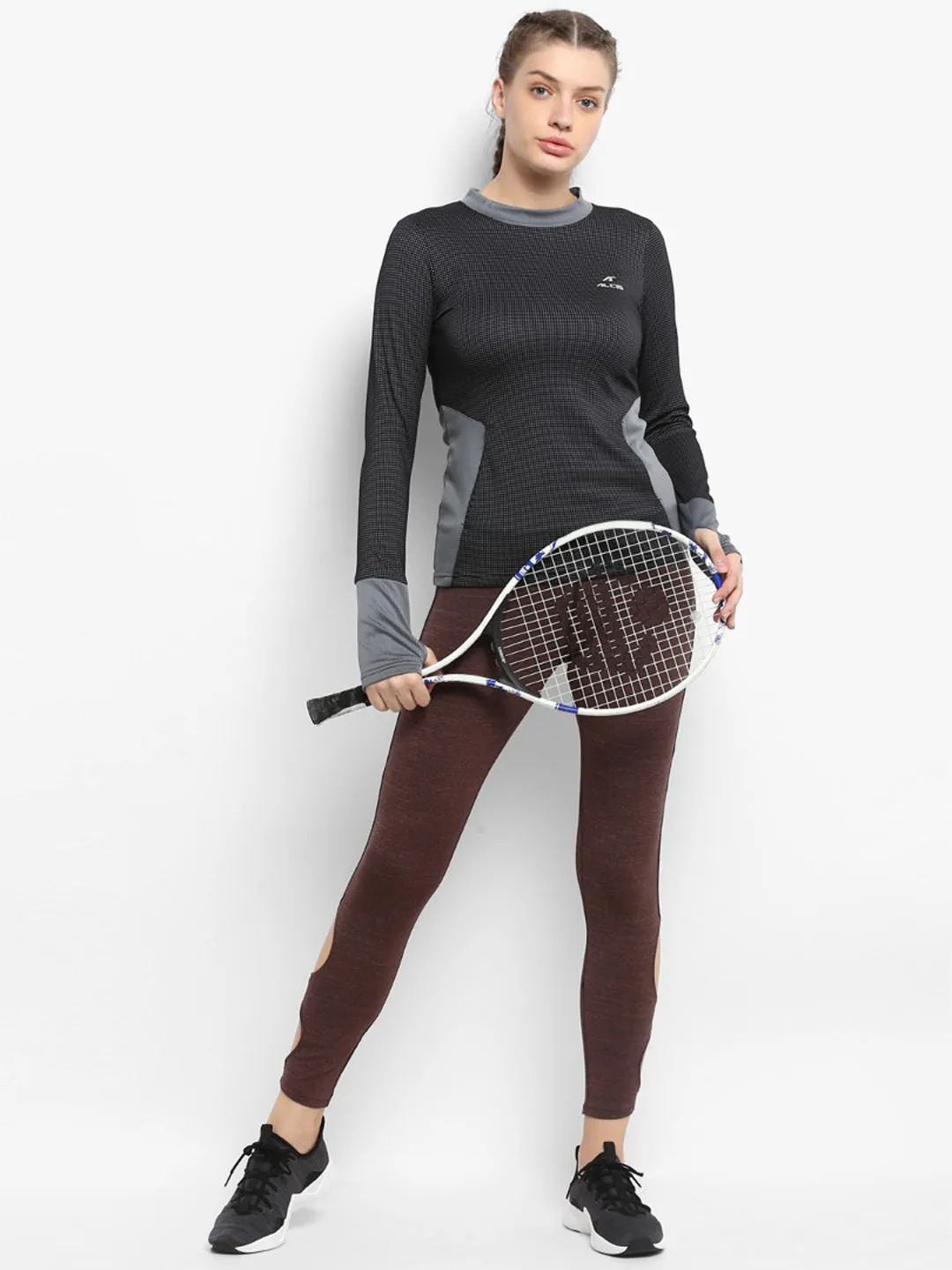 Alcis Women Black Grey Printed AntiStatix Sweatshirt
