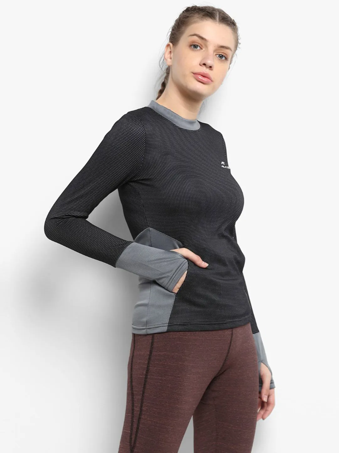 Alcis Women Black Grey Printed AntiStatix Sweatshirt