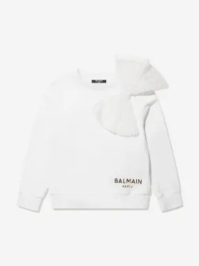 Balmain Girls Bow Sweatshirt in White