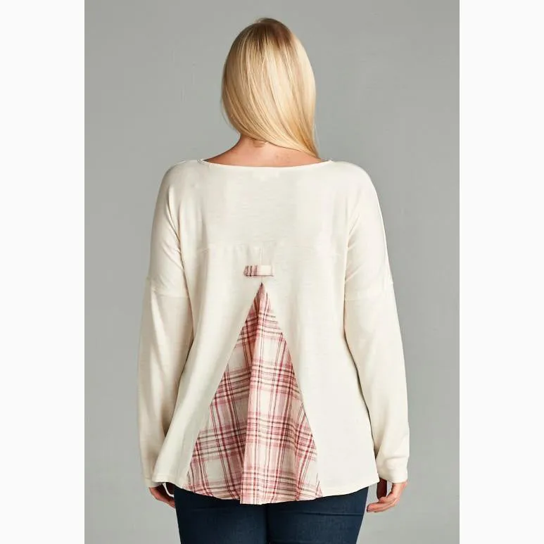 BD Collection Women's Ivory and Red Plaid Ruffle Shirt