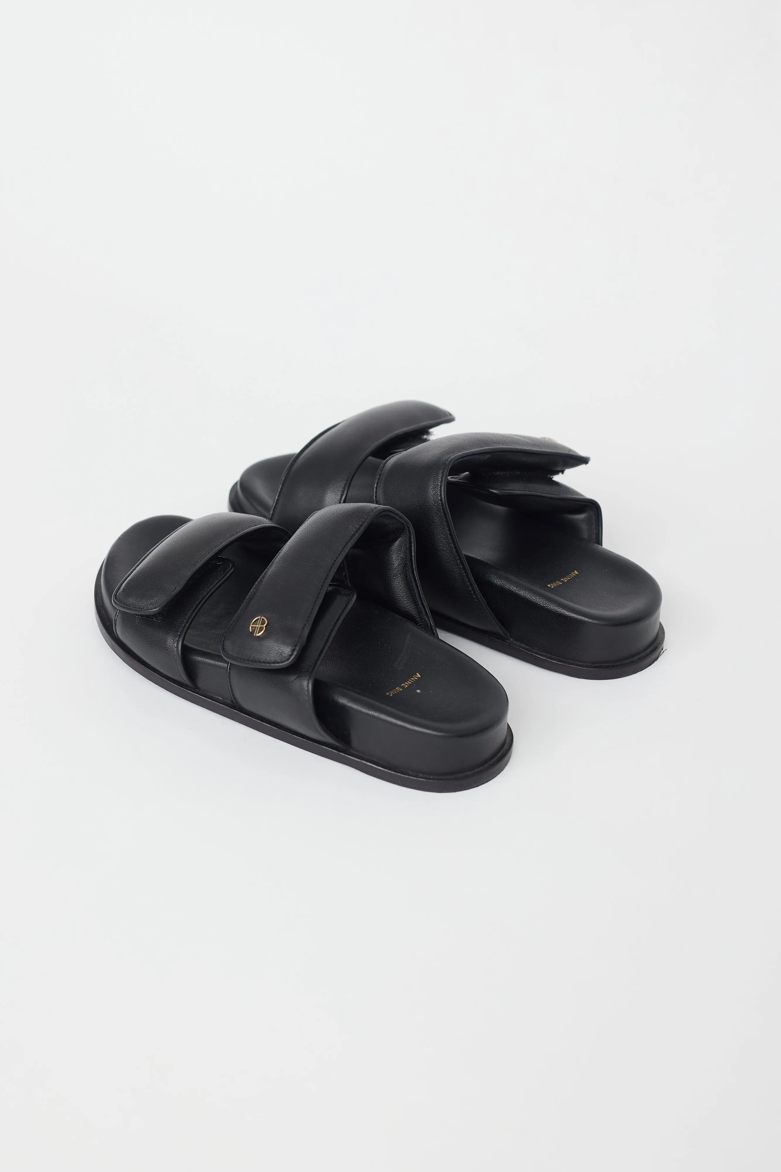 Black Padded Leather Slide