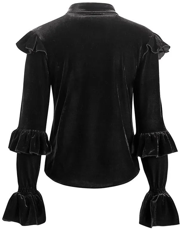 Black Ruffle Velvet Blouse