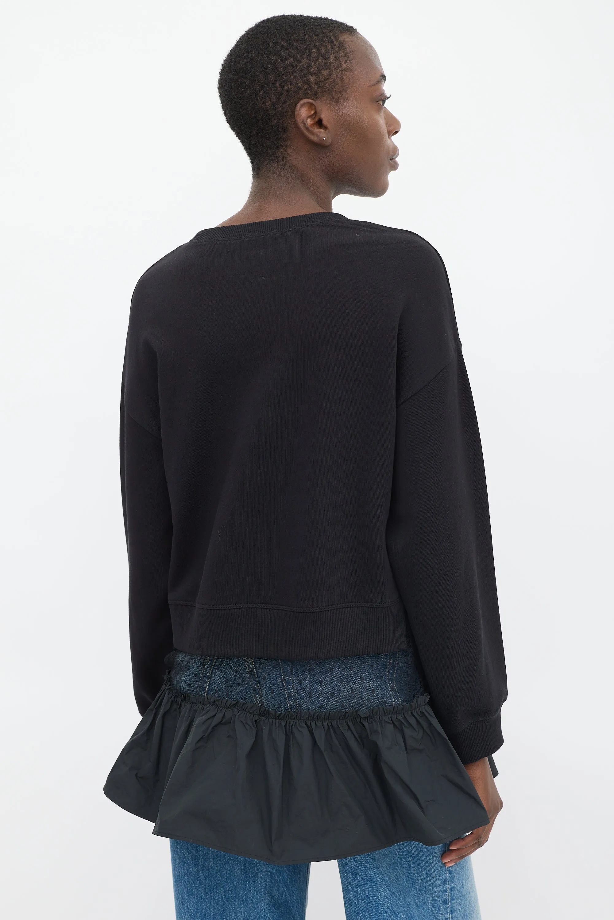 Black Tulle Panelled Gathered Tier Crewneck