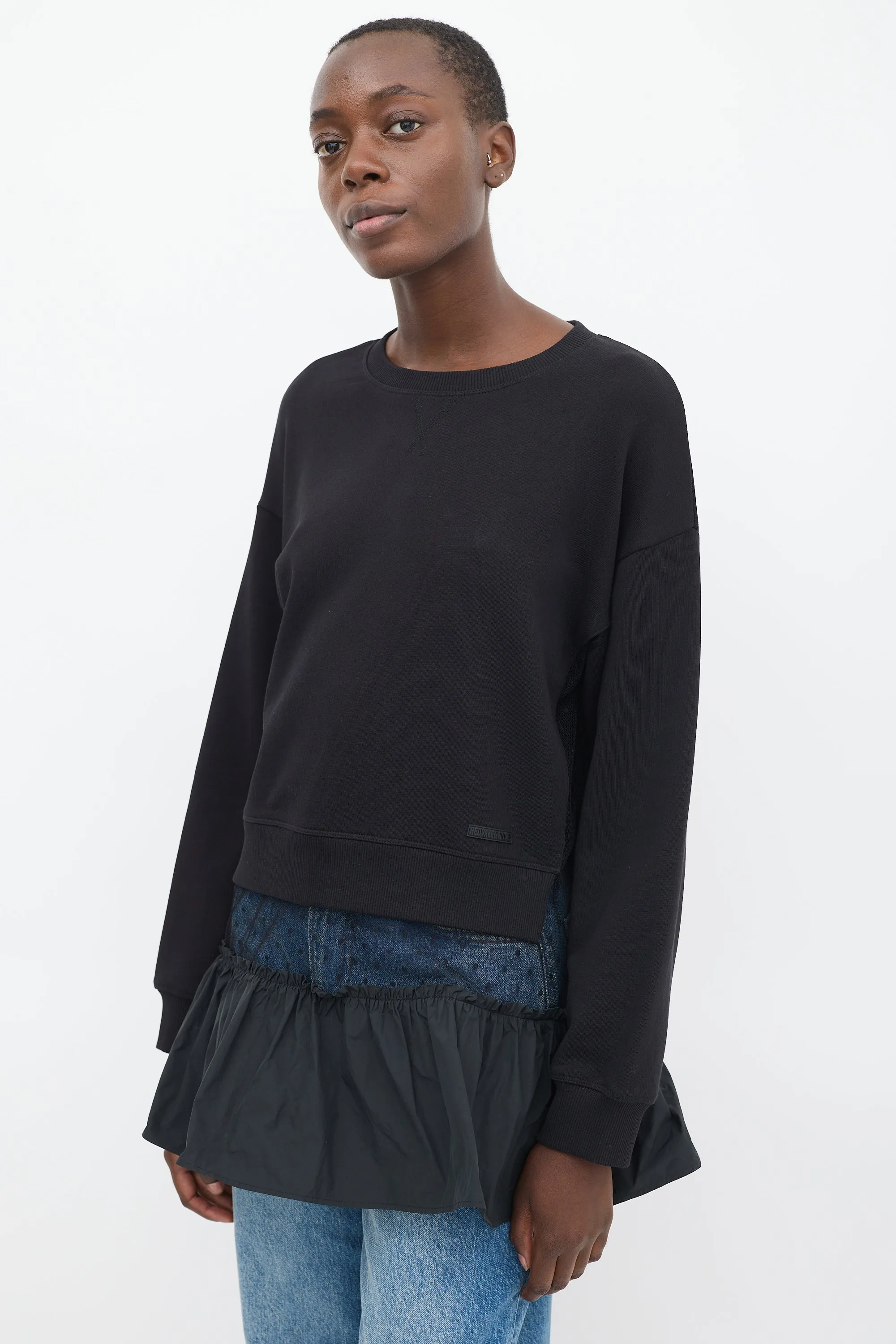 Black Tulle Panelled Gathered Tier Crewneck