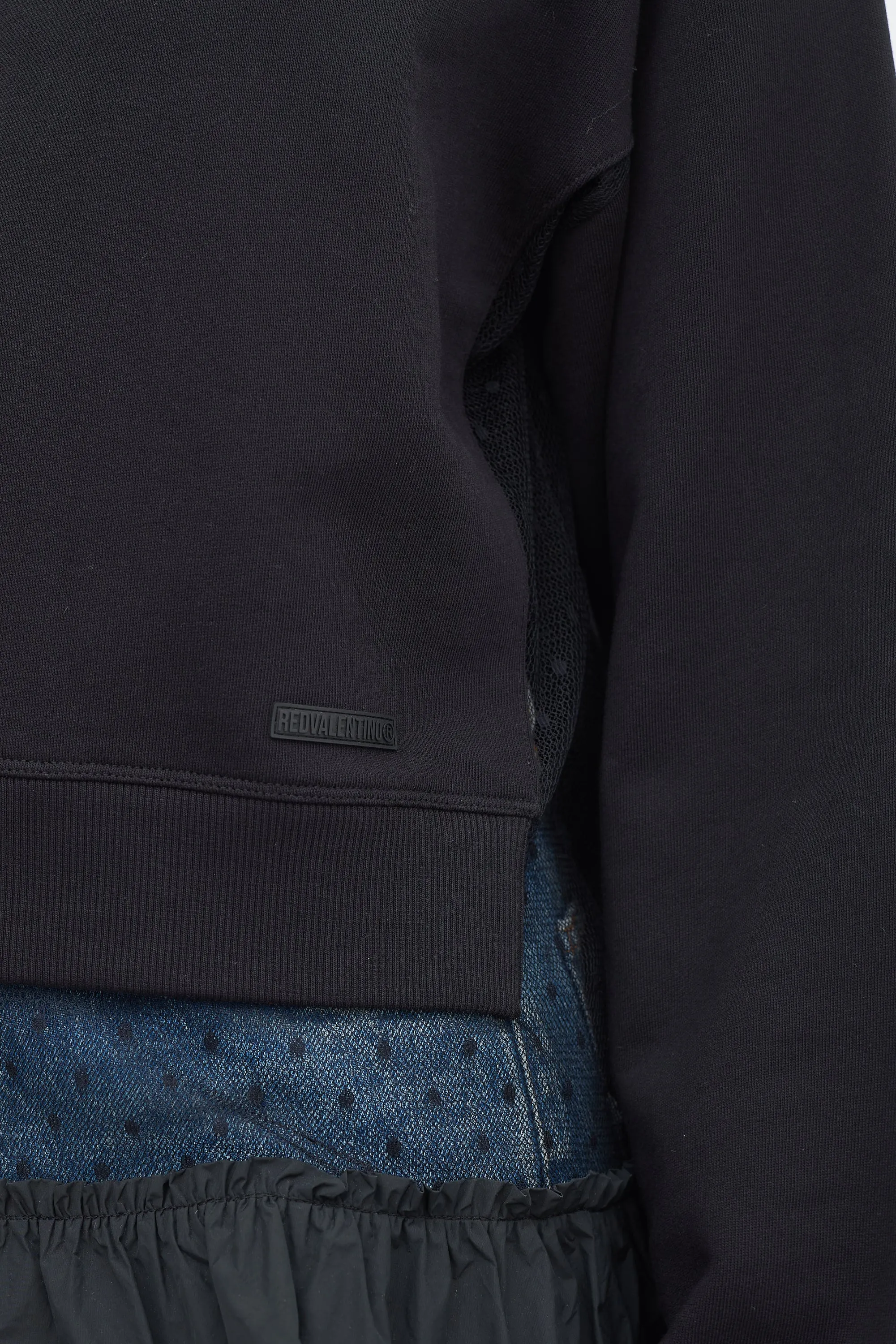 Black Tulle Panelled Gathered Tier Crewneck