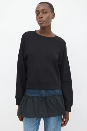 Black Tulle Panelled Gathered Tier Crewneck