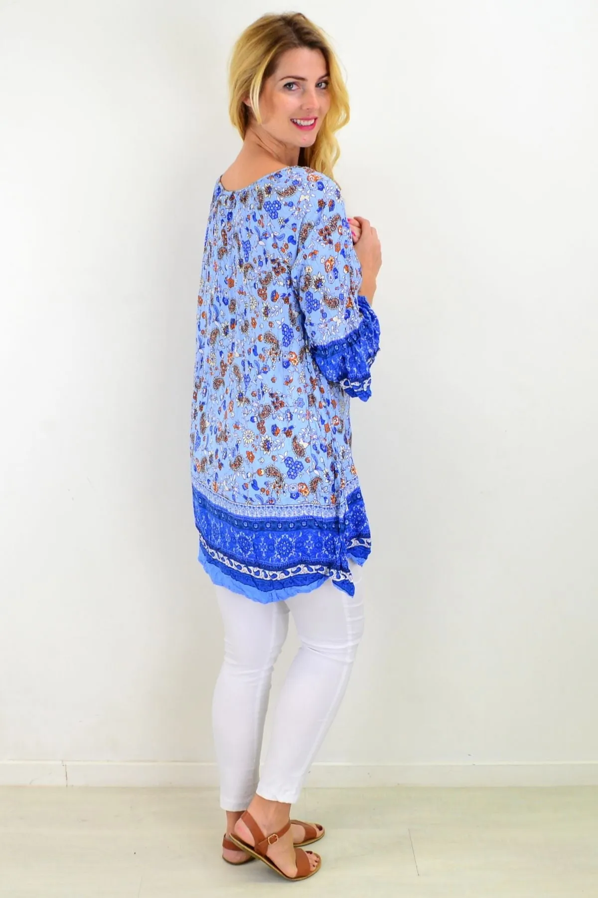 Blue Paisley Swing Crinkle Tunic Top