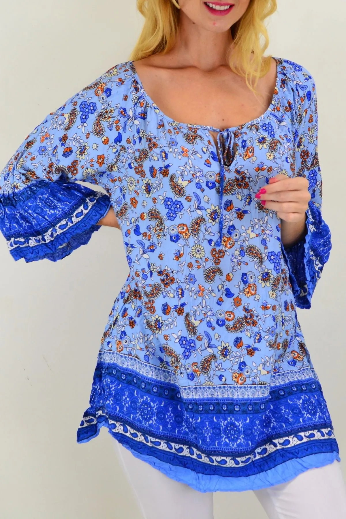 Blue Paisley Swing Crinkle Tunic Top