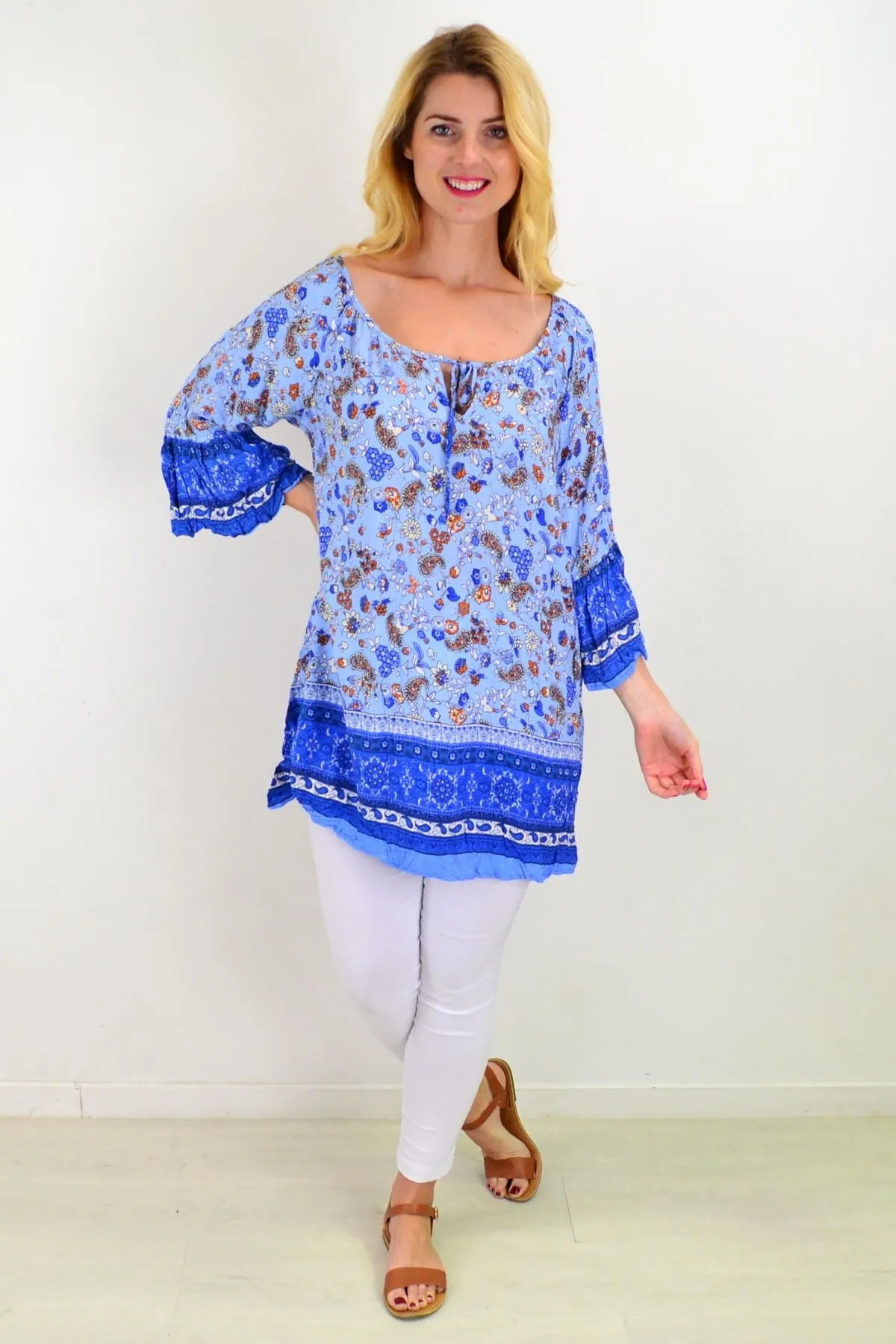 Blue Paisley Swing Crinkle Tunic Top