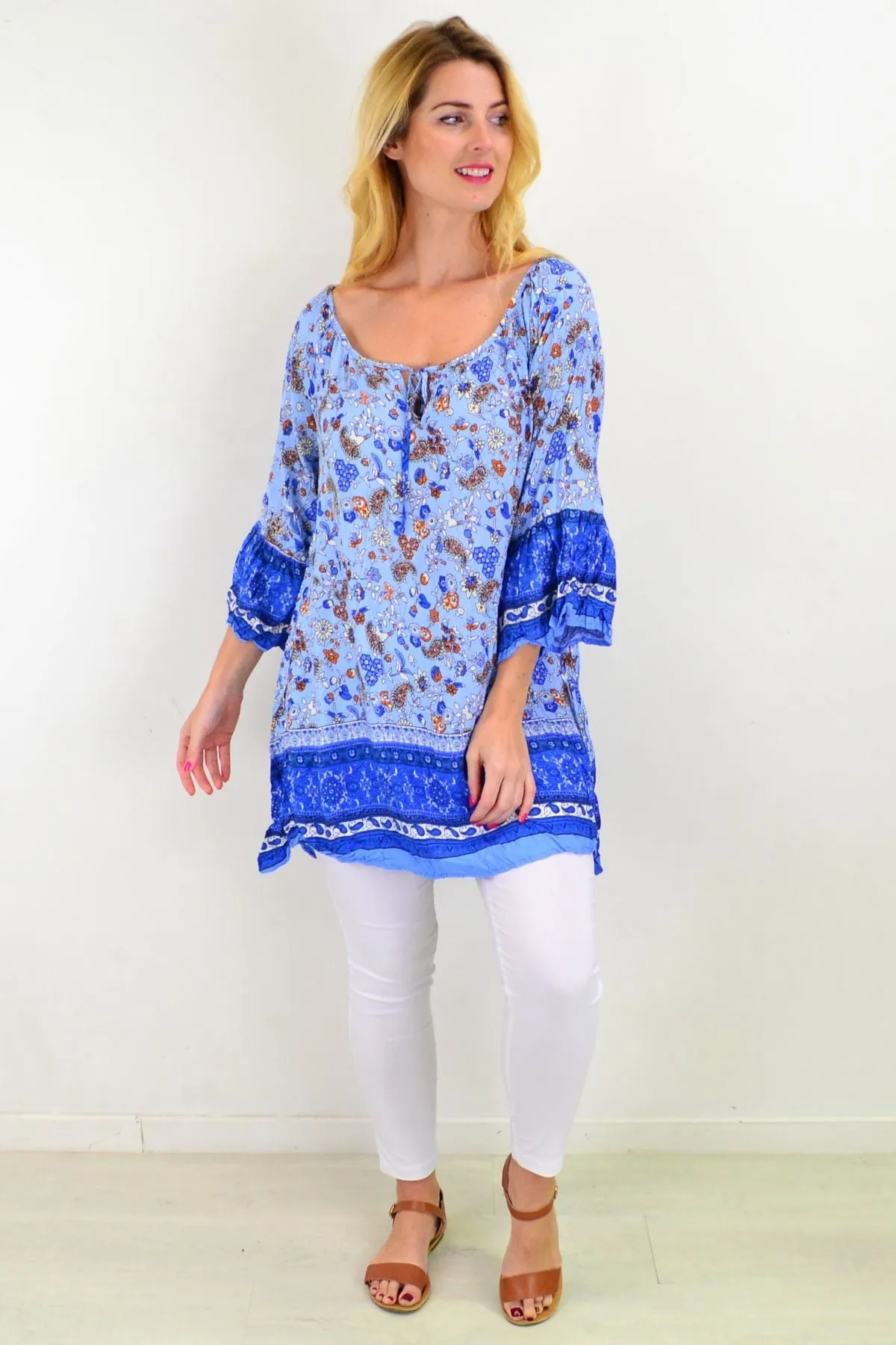 Blue Paisley Swing Crinkle Tunic Top
