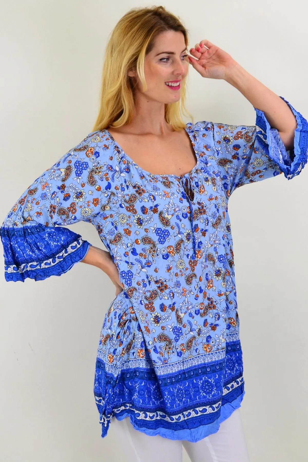 Blue Paisley Swing Crinkle Tunic Top