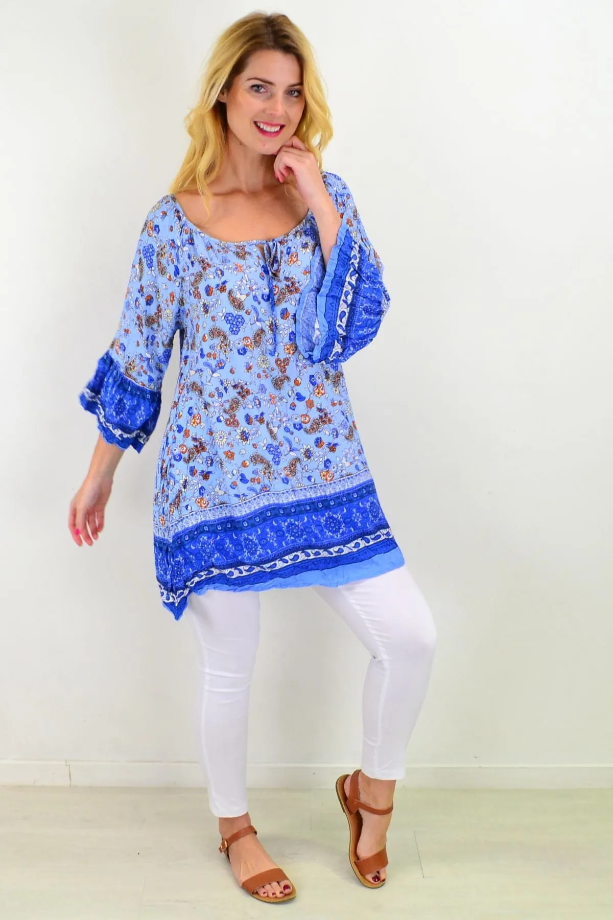 Blue Paisley Swing Crinkle Tunic Top