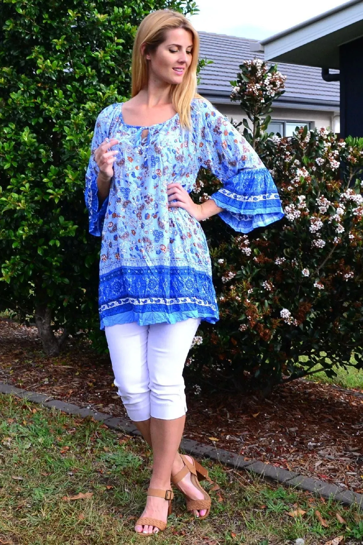 Blue Paisley Swing Crinkle Tunic Top