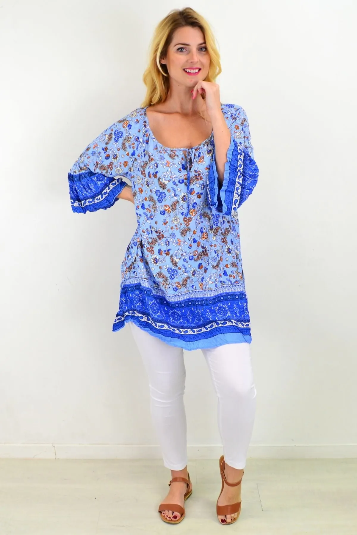 Blue Paisley Swing Crinkle Tunic Top