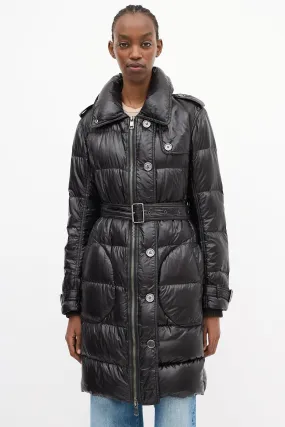 Brit Black Nylon Belted Down Puffer Coat