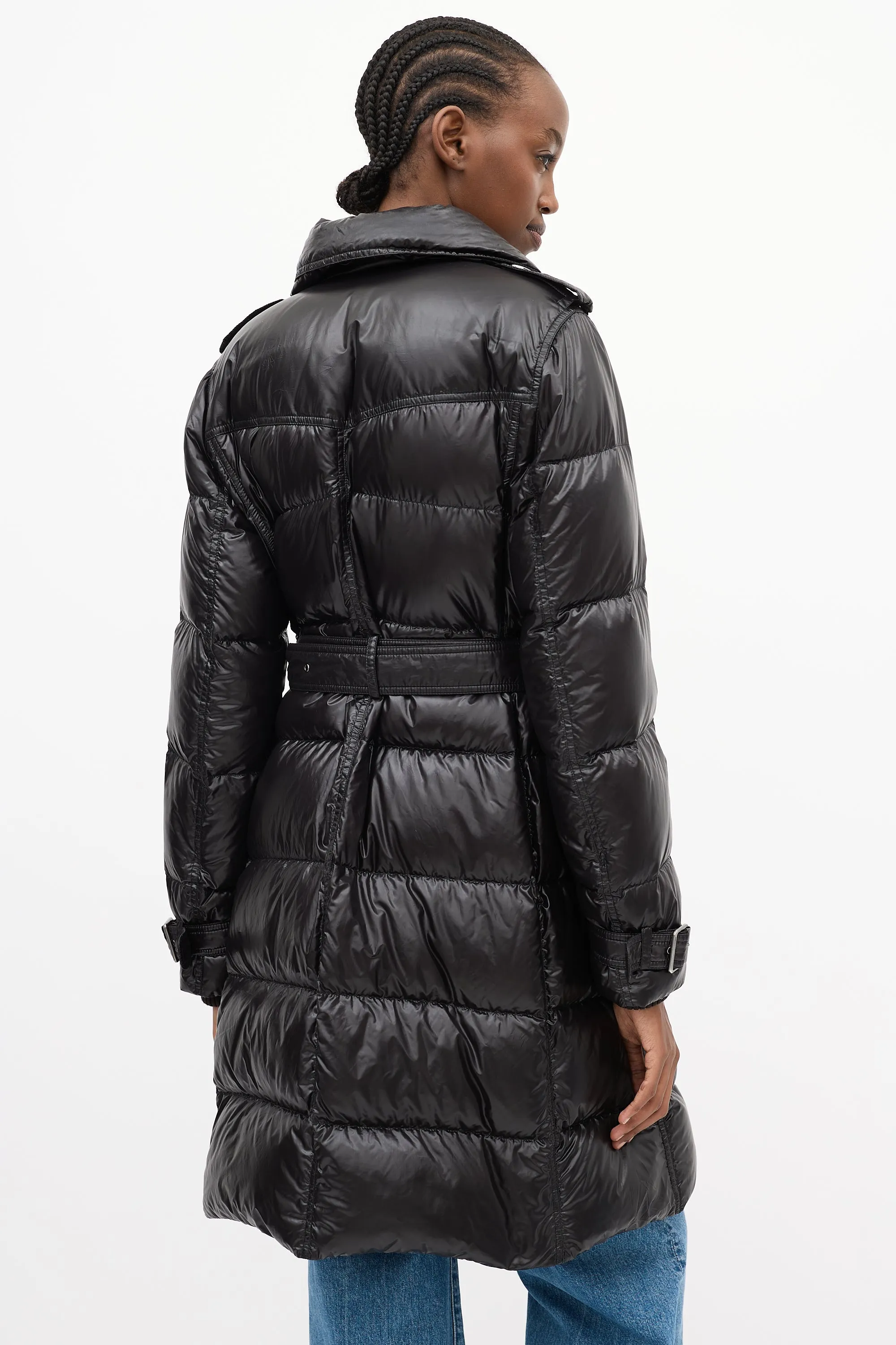 Brit Black Nylon Belted Down Puffer Coat