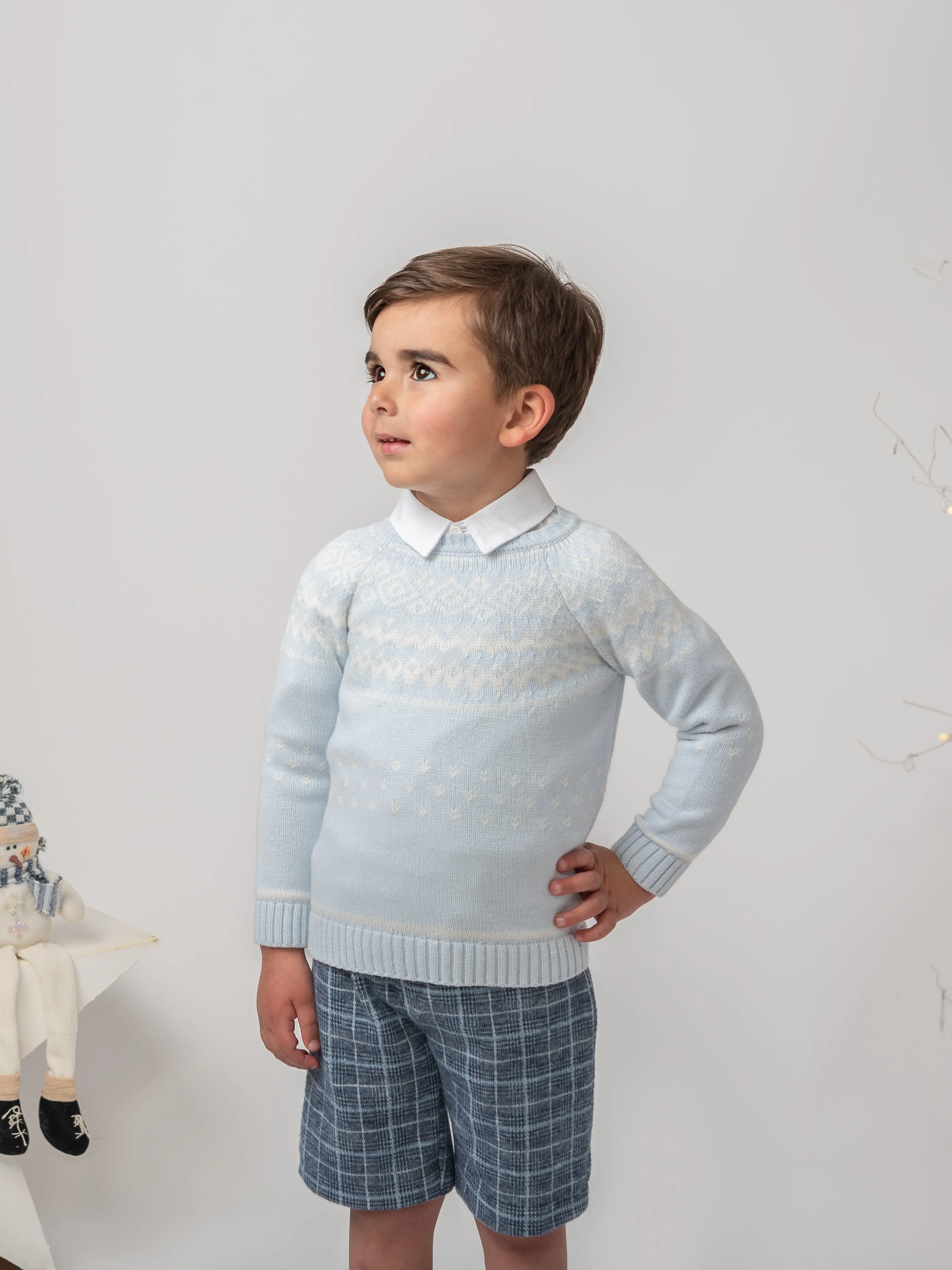 Caramelo Kids Blue Fairisle Jumper & Shorts Set