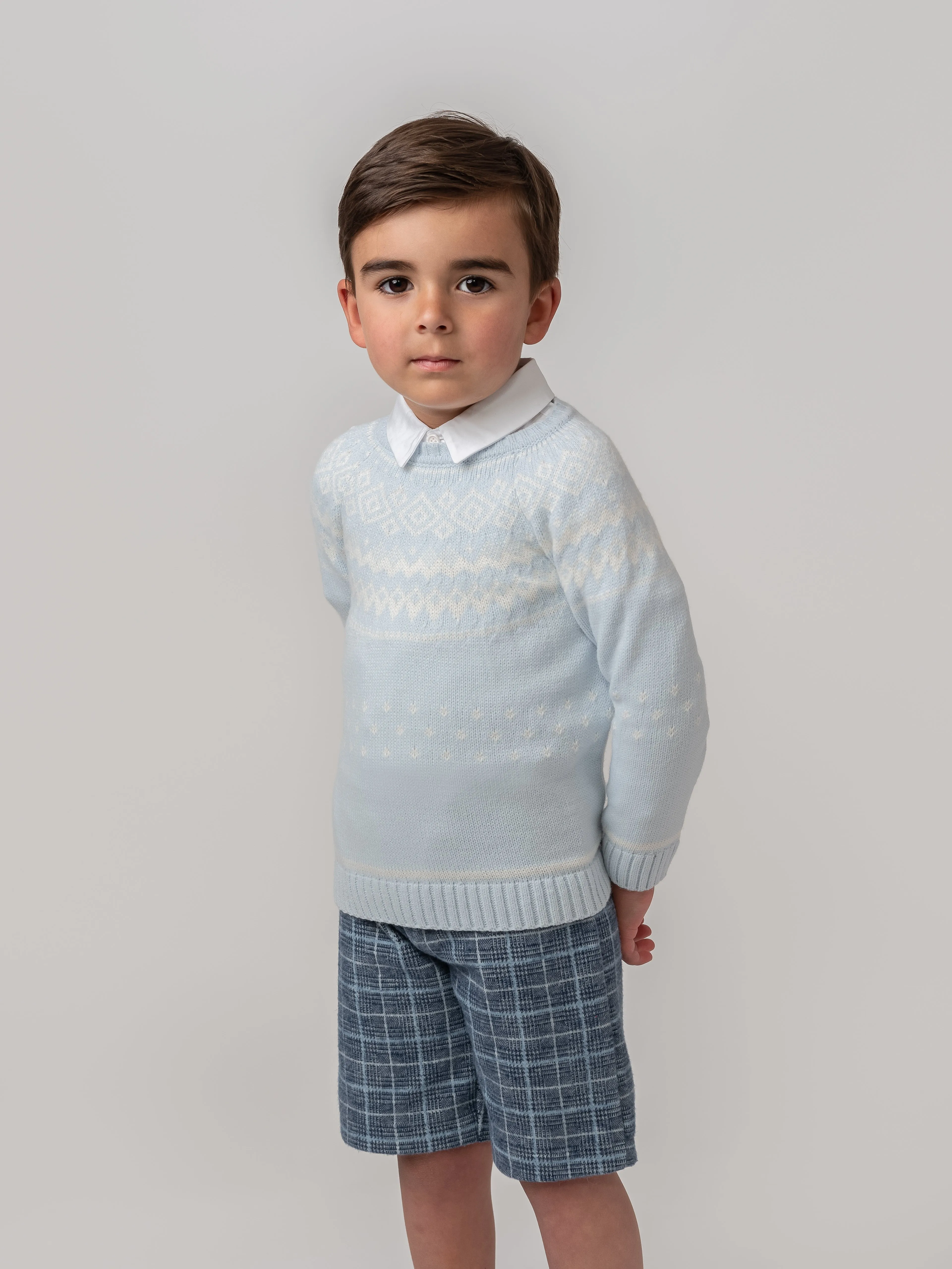 Caramelo Kids Blue Fairisle Jumper & Shorts Set