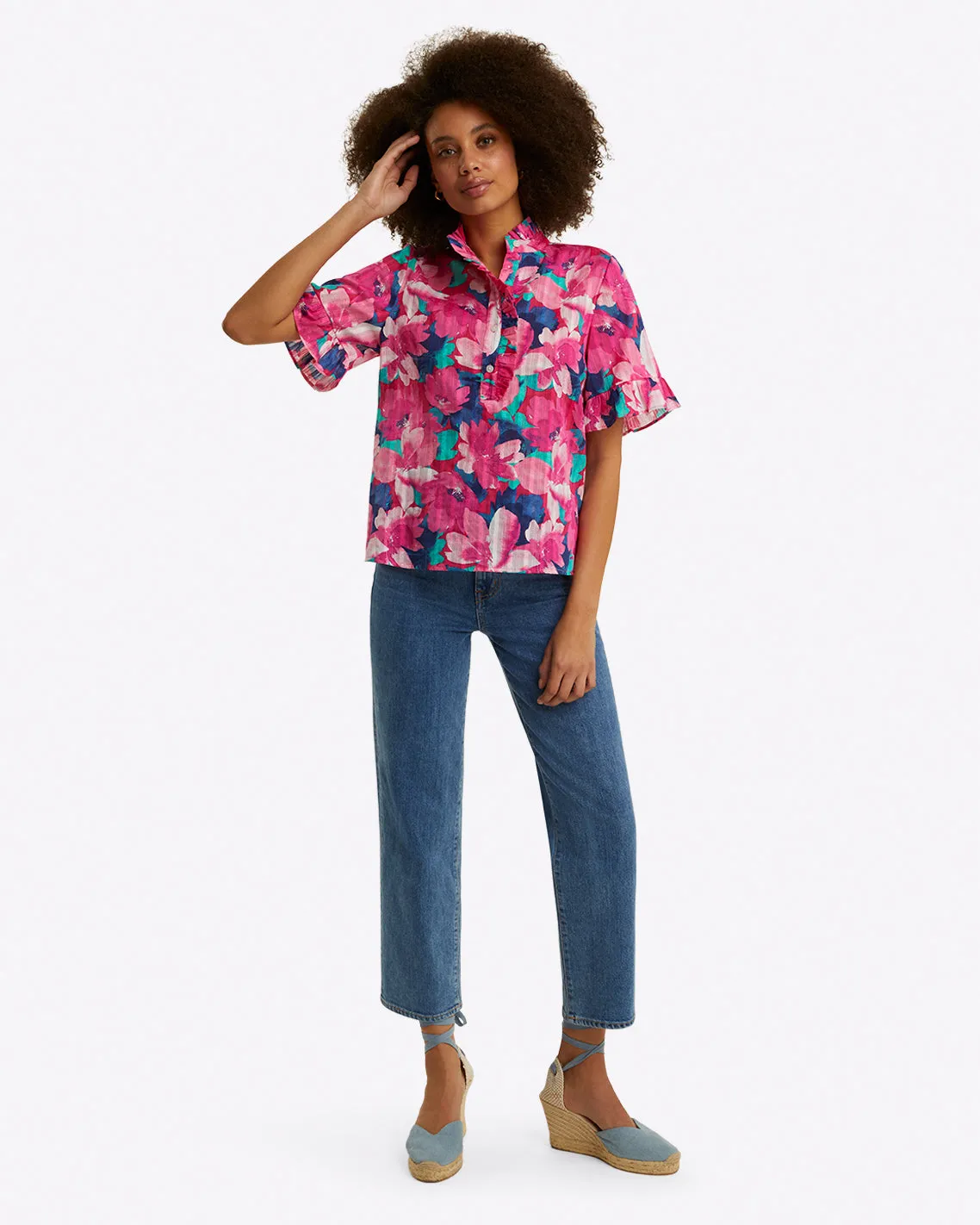 Christina Ruffle Top in Shadow Stripe
