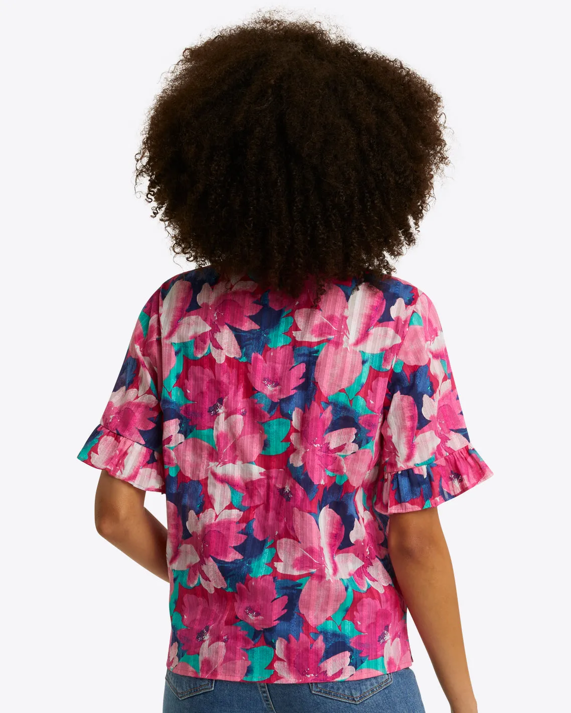 Christina Ruffle Top in Shadow Stripe