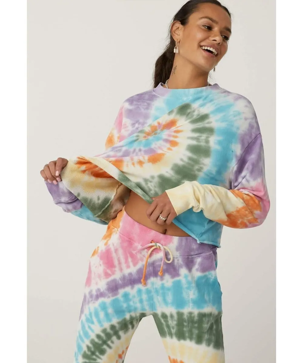 Cropped Tie Dye Sweatshirt Rainbow Spiral