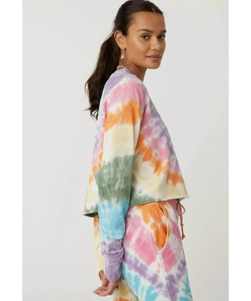 Cropped Tie Dye Sweatshirt Rainbow Spiral