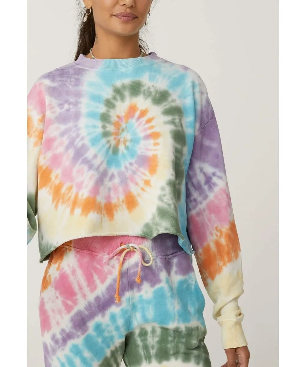 Cropped Tie Dye Sweatshirt Rainbow Spiral