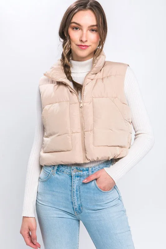 Cute Warm Cropped Zip Up Fashion Puffer Vest