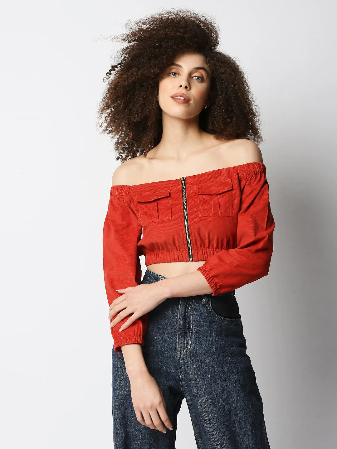 Disrupt Women's Rust Corduroy Off-Shoulder Top