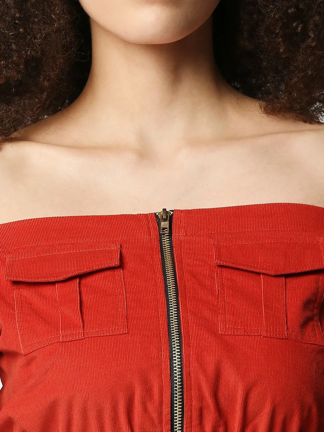 Disrupt Women's Rust Corduroy Off-Shoulder Top