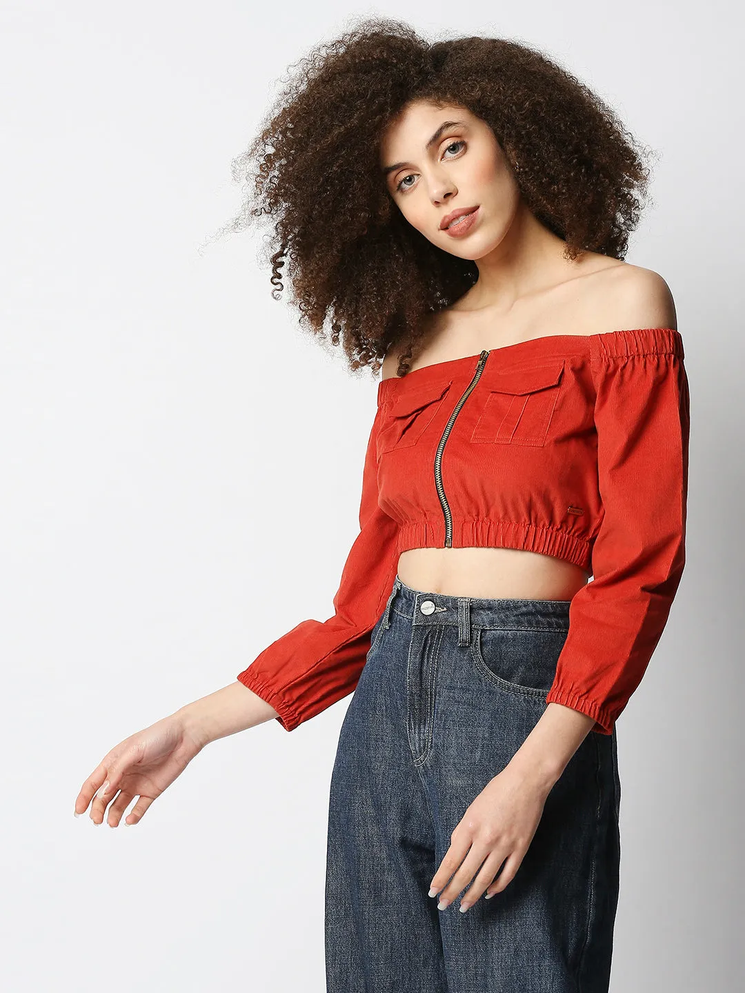 Disrupt Women's Rust Corduroy Off-Shoulder Top