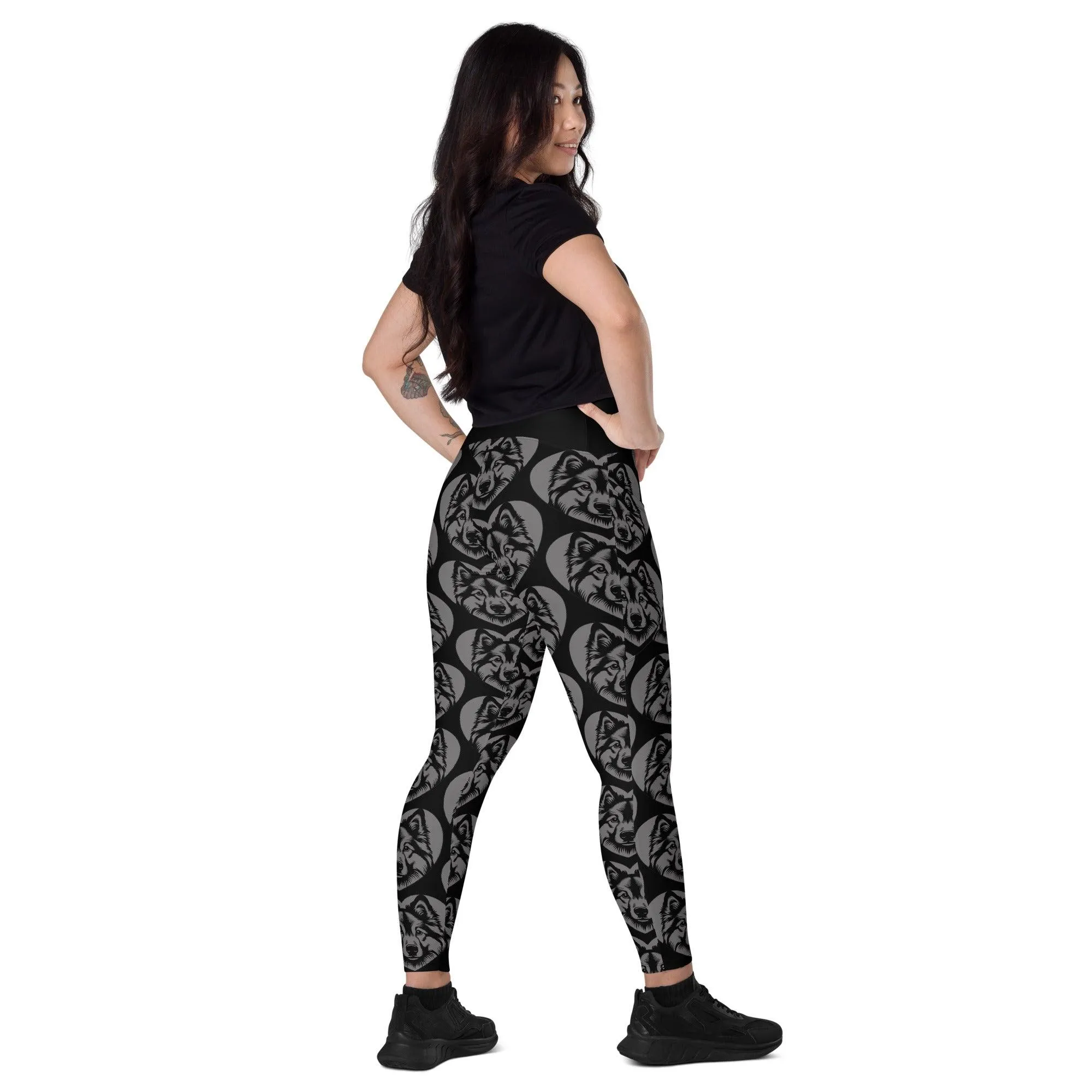 DOG BREED LEGGINGS with pockets - NORWEGIAN ELKHOUND - HERTTAHOUND - grey