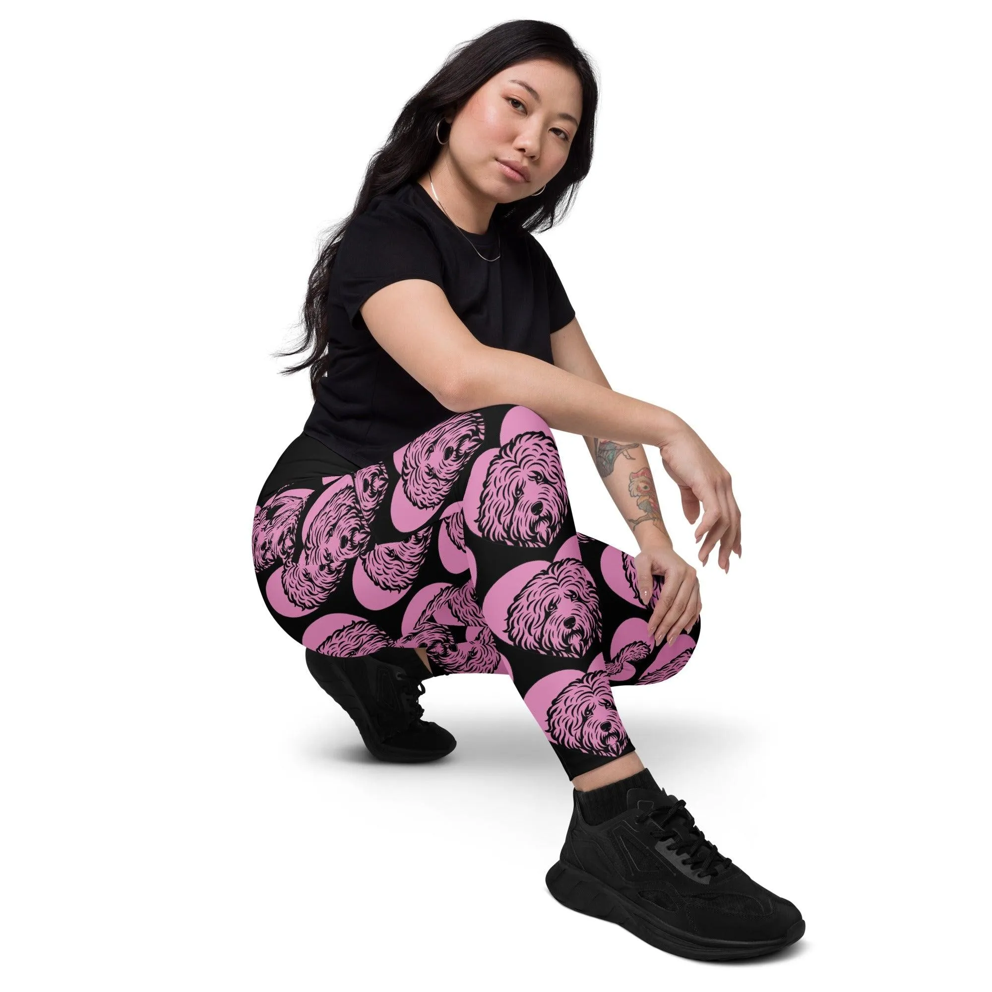 DOG BREED LEGGINGS with pockets - OLD ENGLISH SHEEPDOG - HERTTAHOUND - pink
