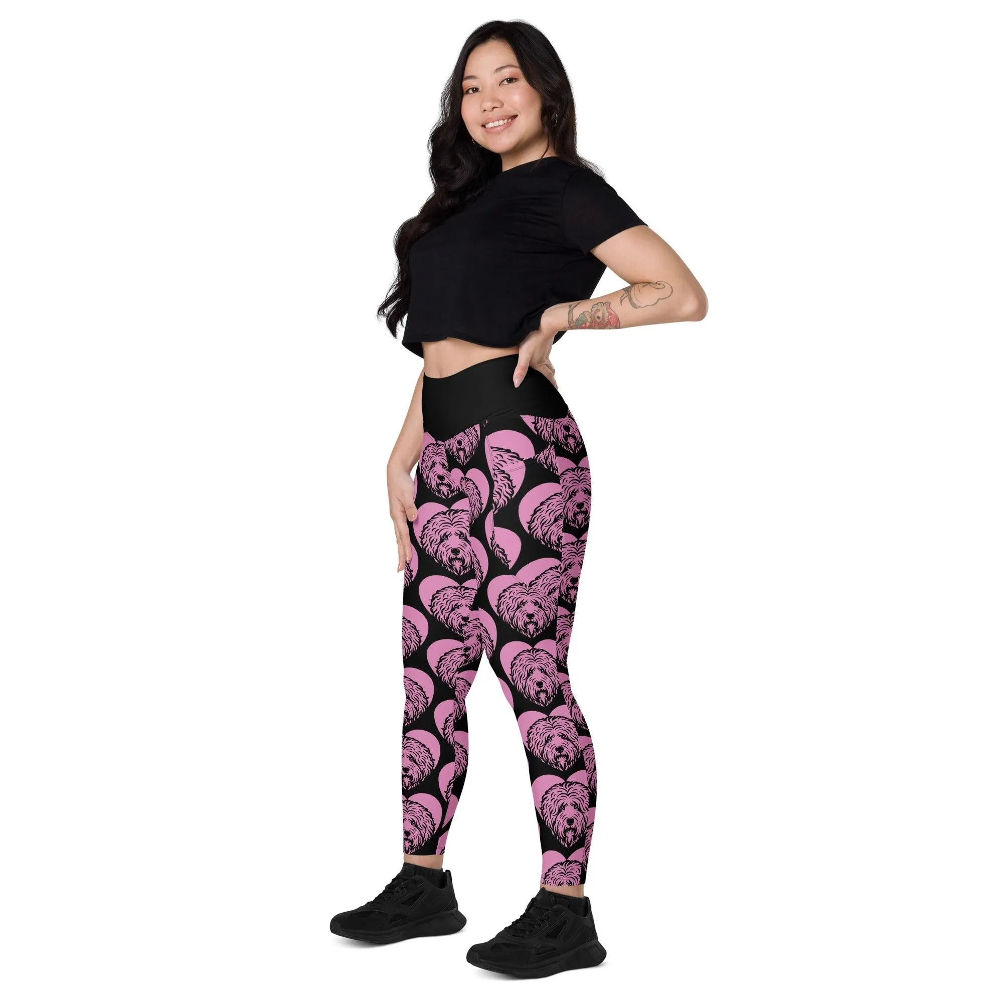 DOG BREED LEGGINGS with pockets - OLD ENGLISH SHEEPDOG - HERTTAHOUND - pink