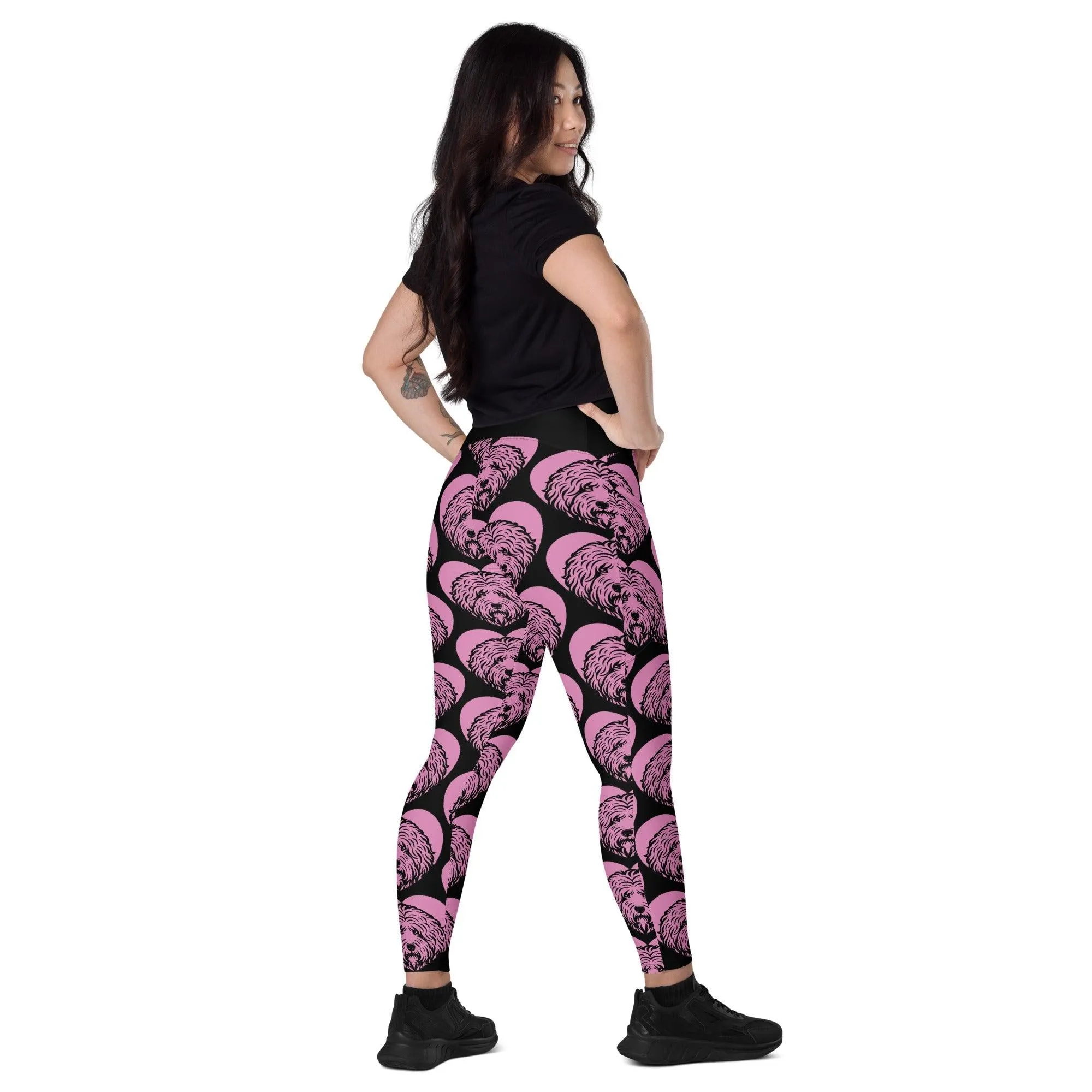 DOG BREED LEGGINGS with pockets - OLD ENGLISH SHEEPDOG - HERTTAHOUND - pink