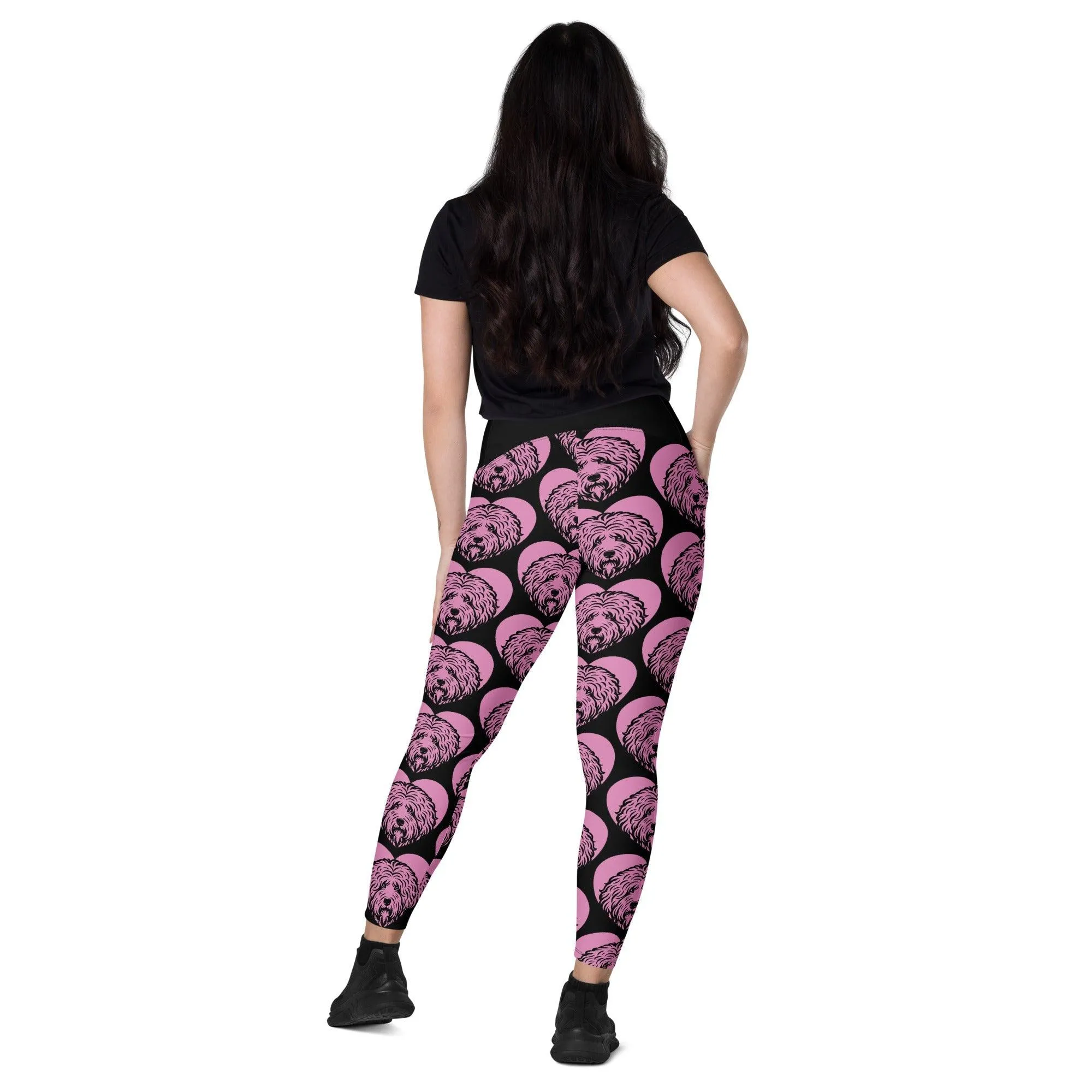 DOG BREED LEGGINGS with pockets - OLD ENGLISH SHEEPDOG - HERTTAHOUND - pink