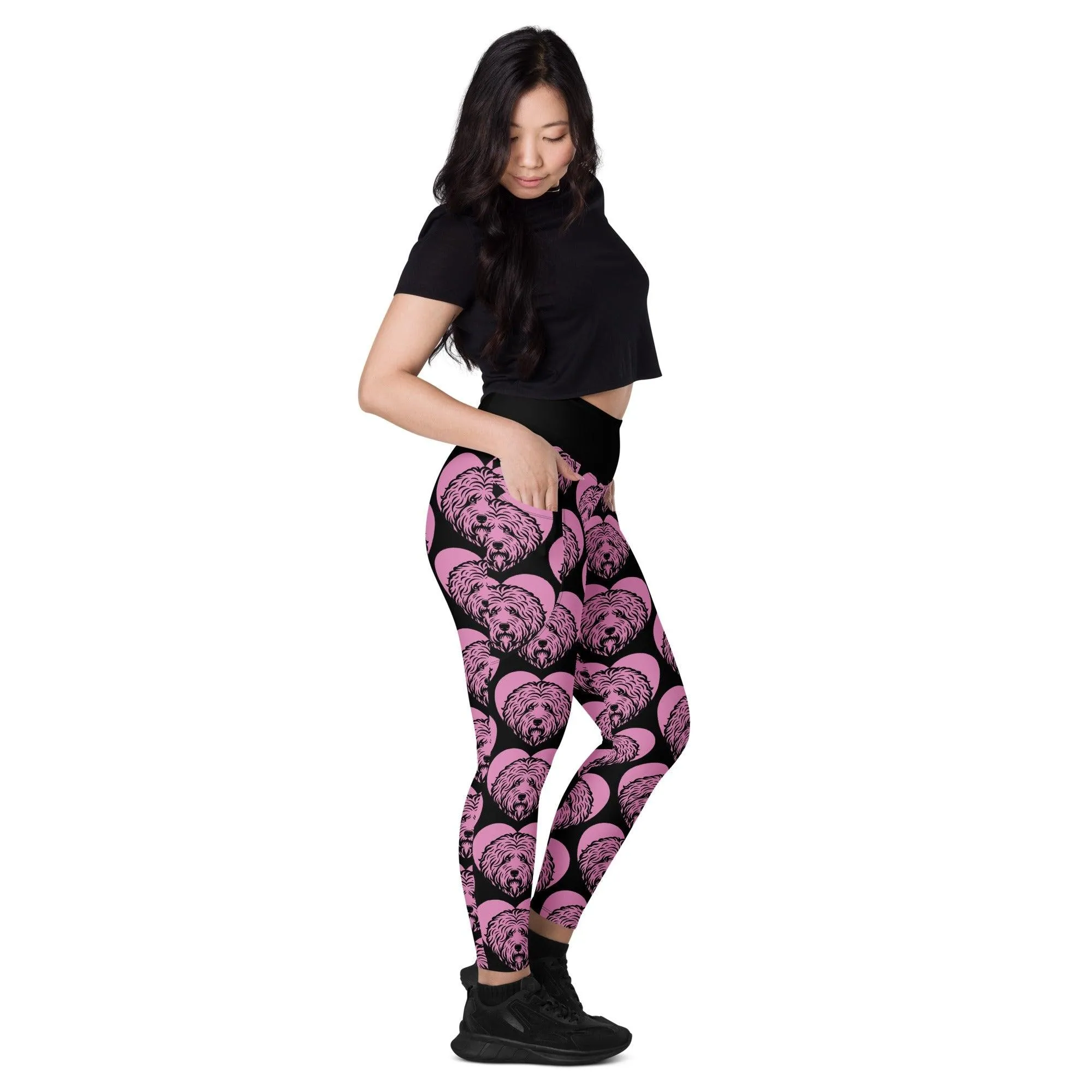 DOG BREED LEGGINGS with pockets - OLD ENGLISH SHEEPDOG - HERTTAHOUND - pink