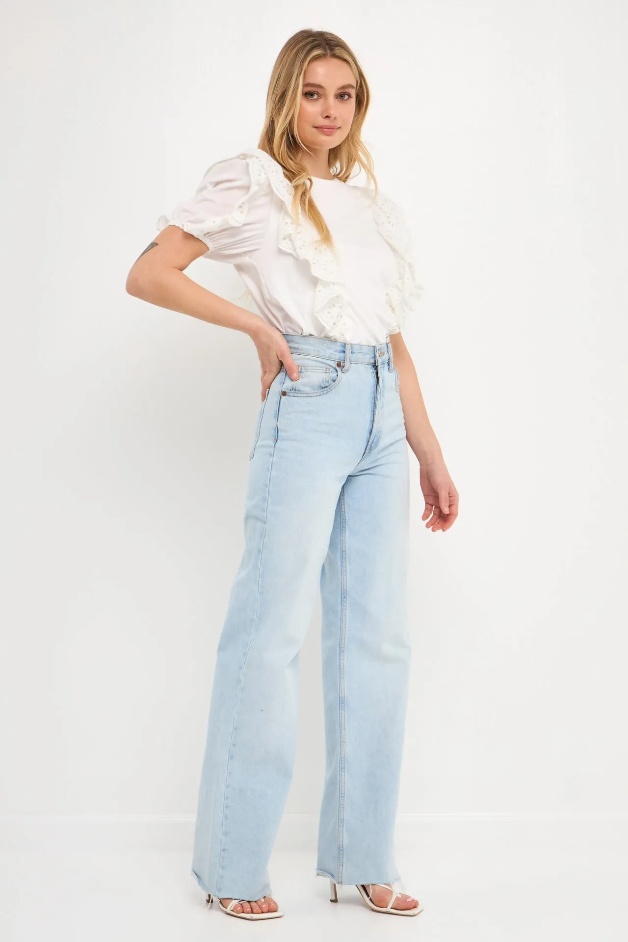 English Factory - Lace Ruffle Detail Knit Top