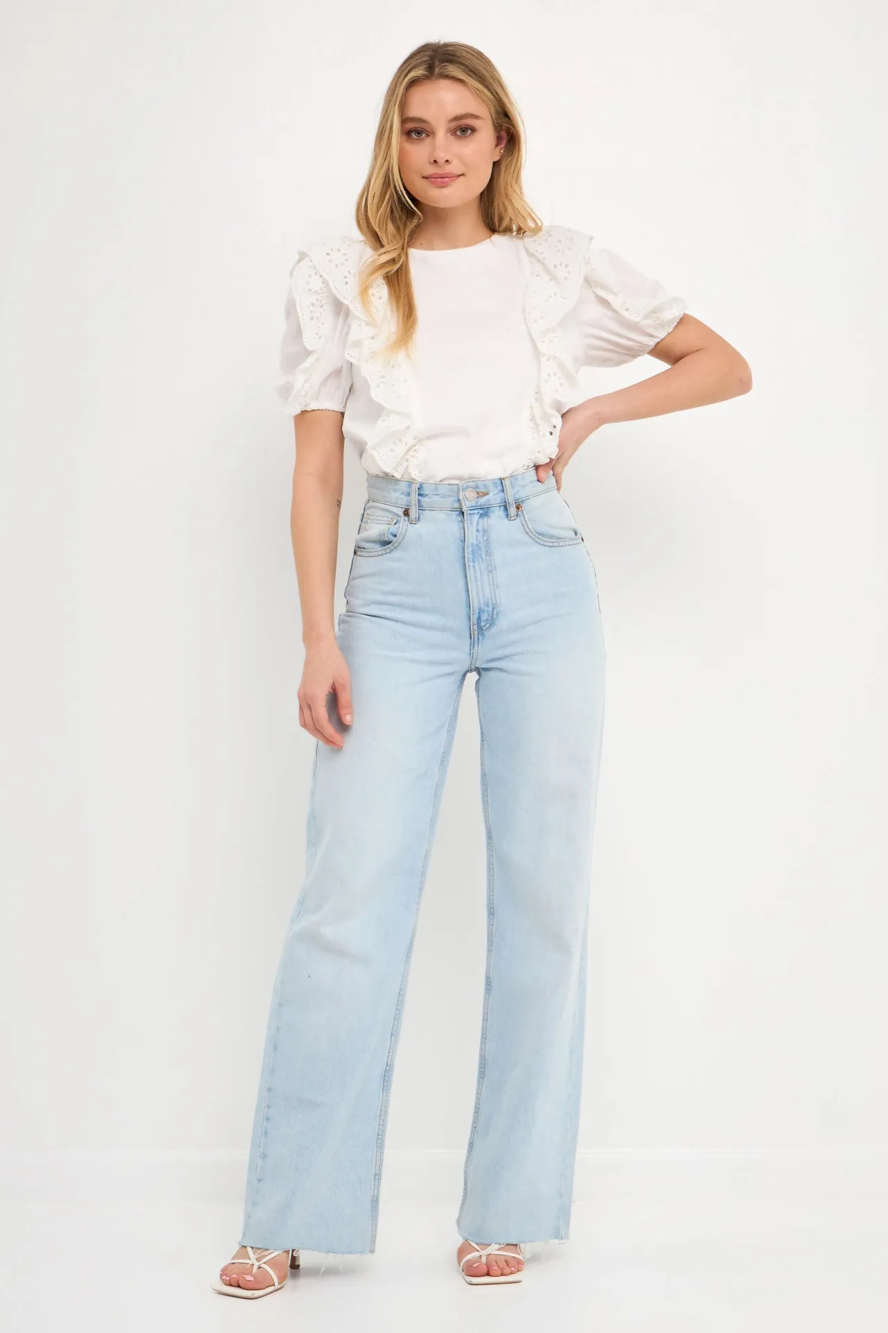 English Factory - Lace Ruffle Detail Knit Top