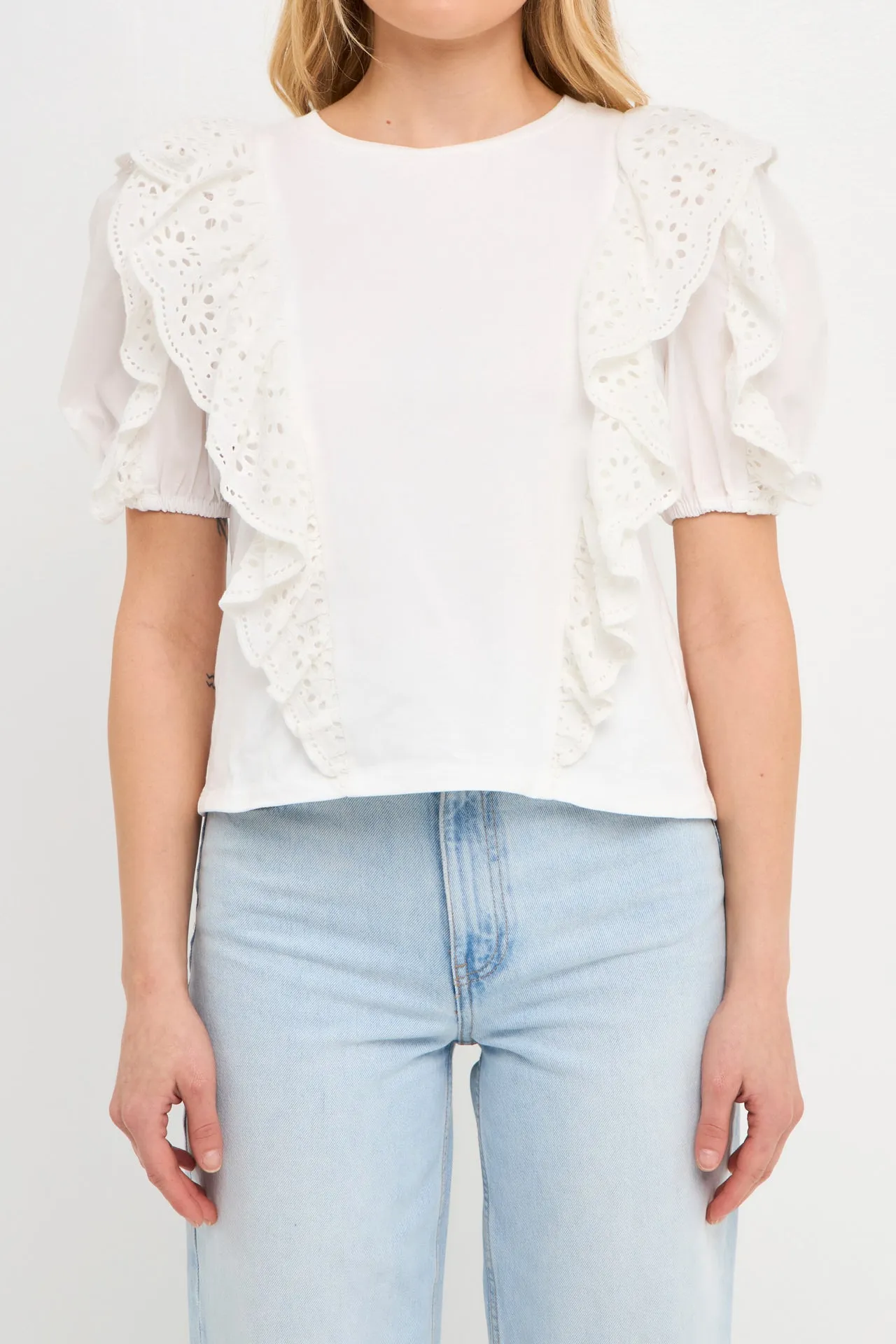 English Factory - Lace Ruffle Detail Knit Top