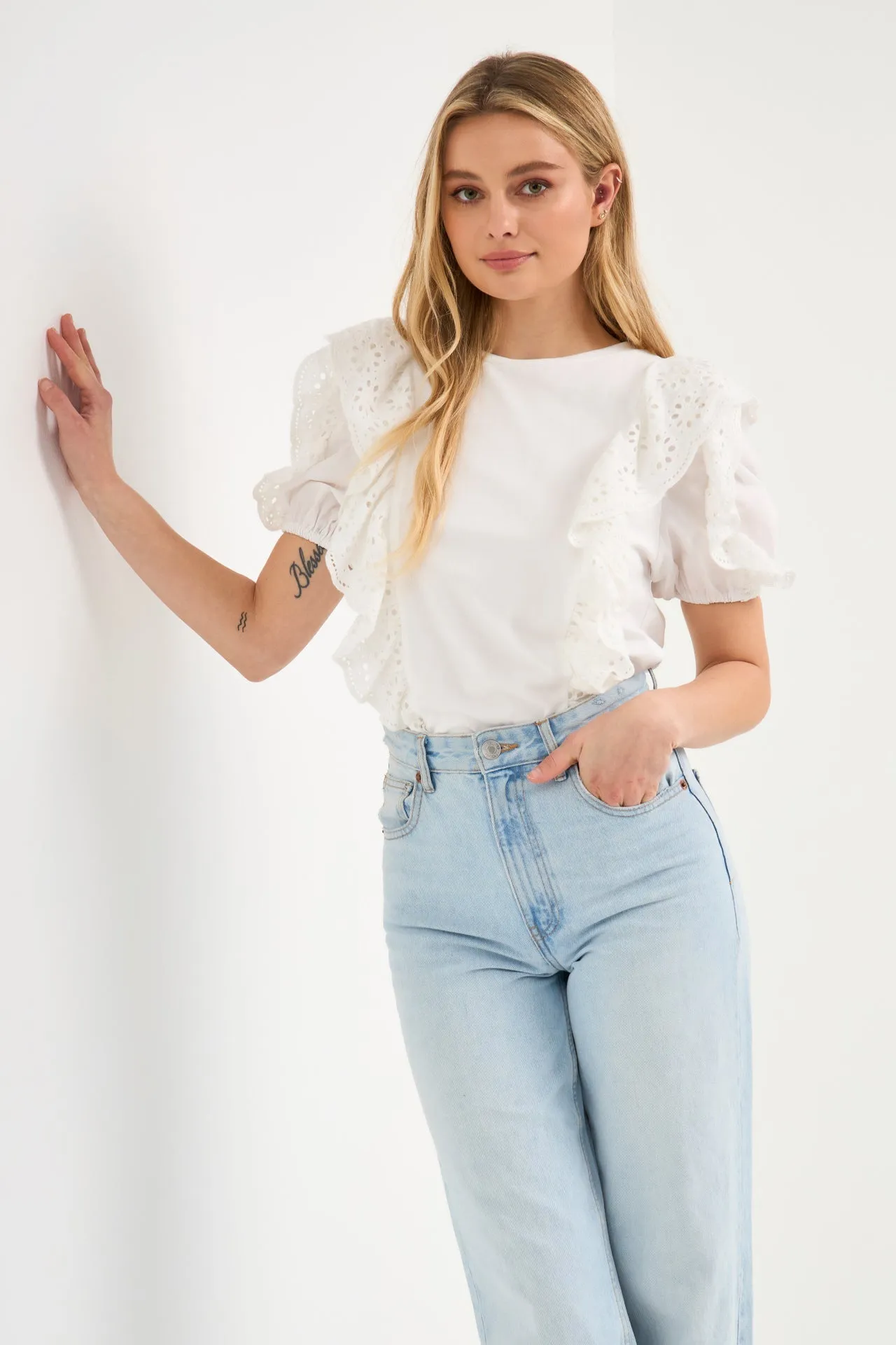 English Factory - Lace Ruffle Detail Knit Top