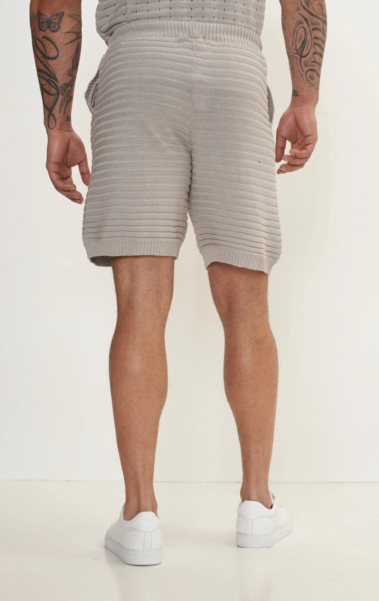 Eyelet short sleeve Knit Top and Shorts Set - Grey
