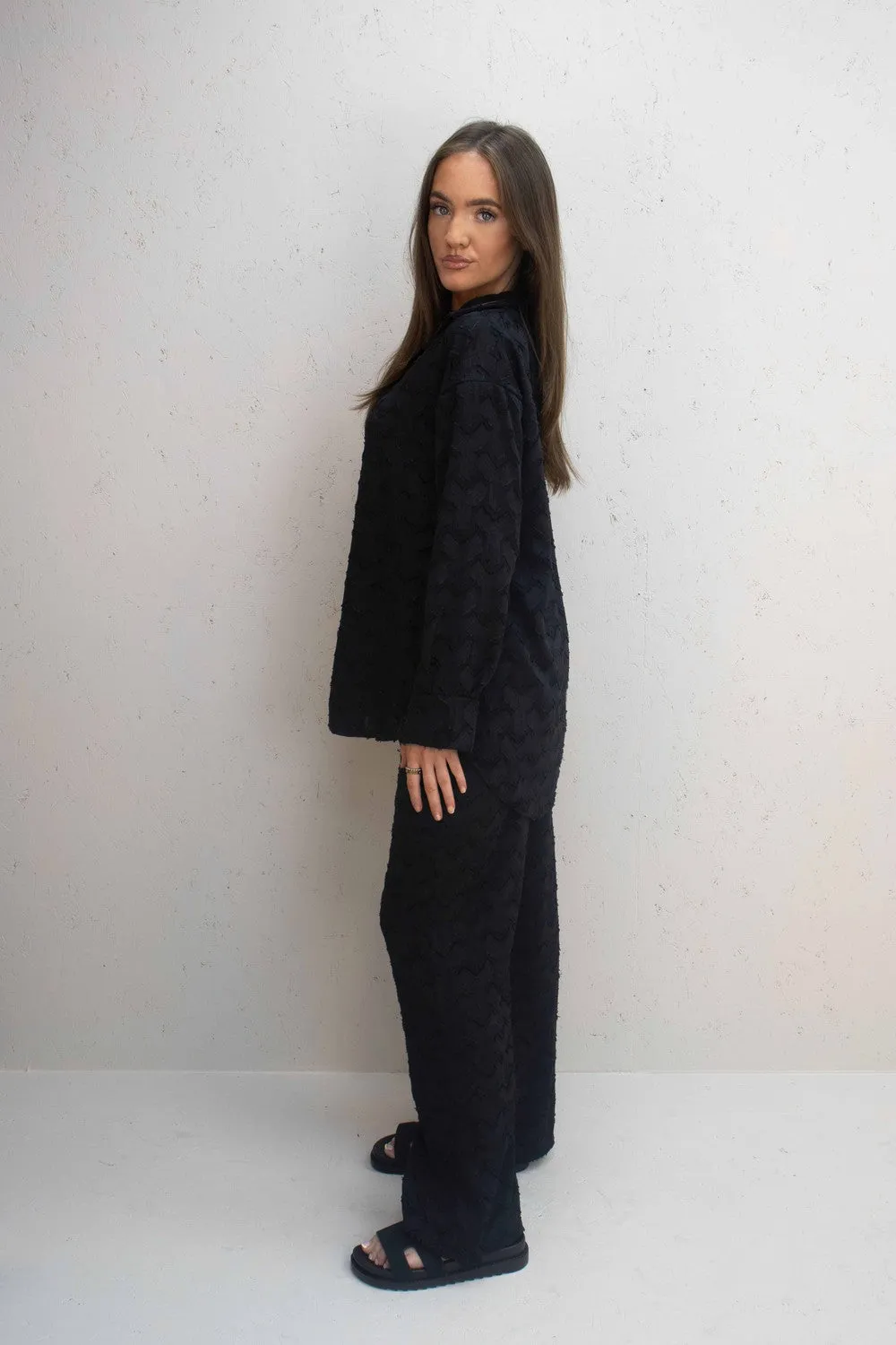 Florence Black Button Up Shirt & Straight Leg Trouser Co-Ord Set