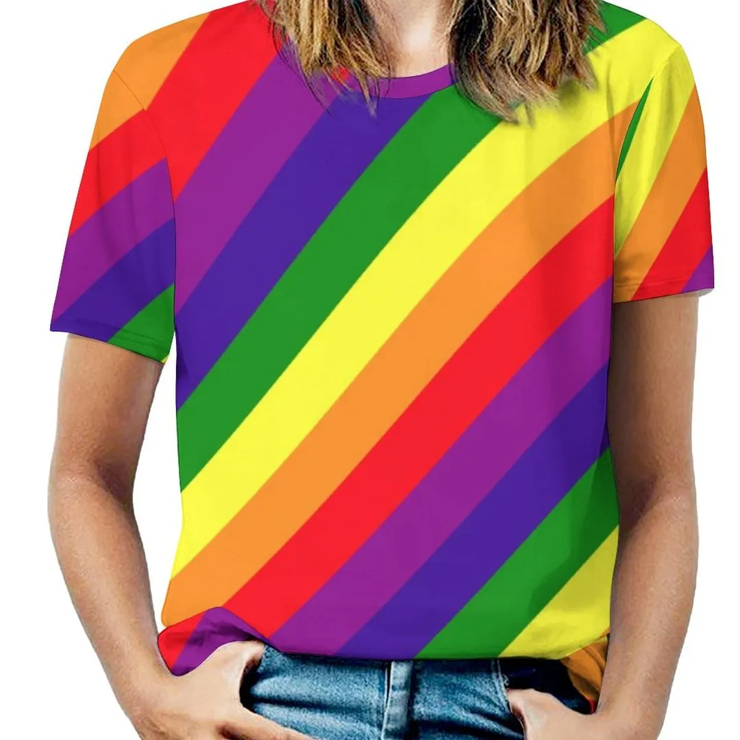 Gay Pride Lgbtq Rainbow Colors Striped Short Sleeve Shirt Women Plus Size Blouse Tunics Tops