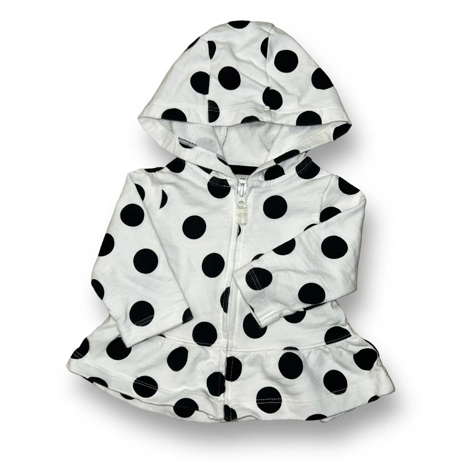 Girls Carter's Size 3 Months White Polka Dot Zip Ruffle Hoodie