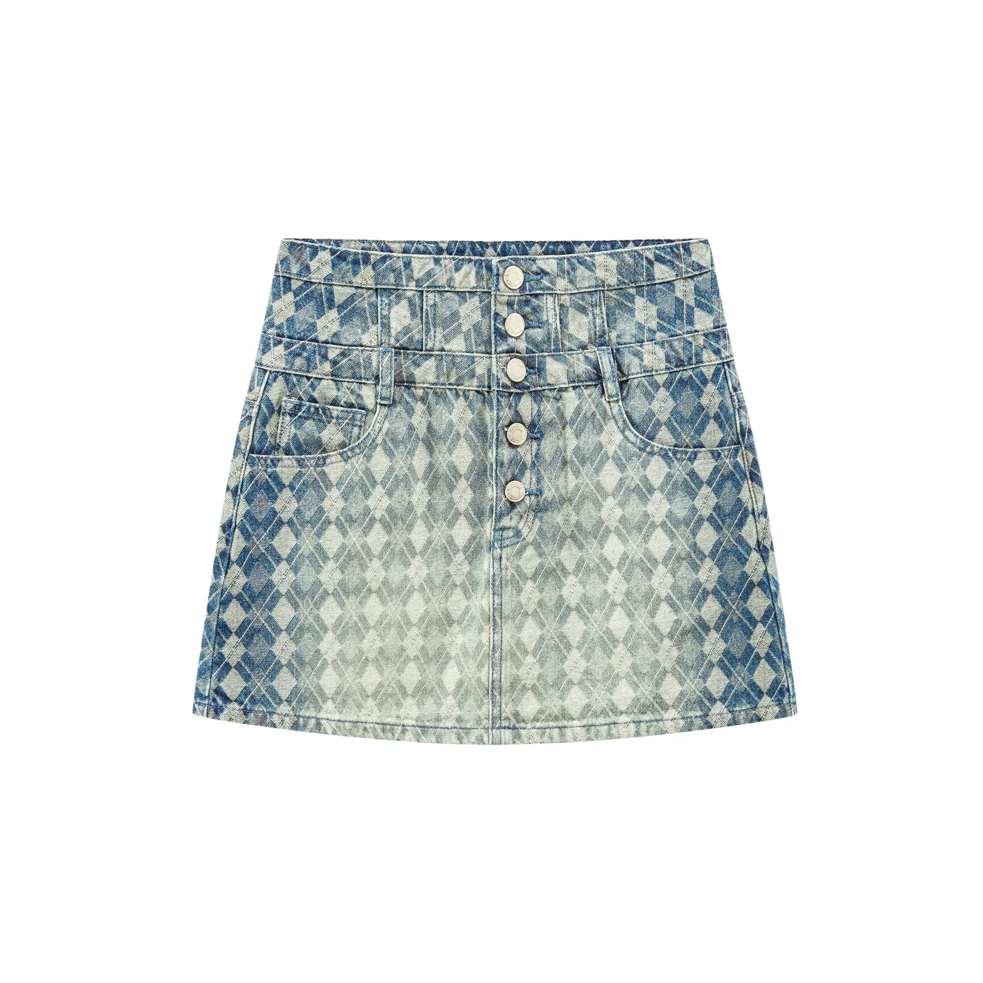 Gradient Argyle Denim Skirt