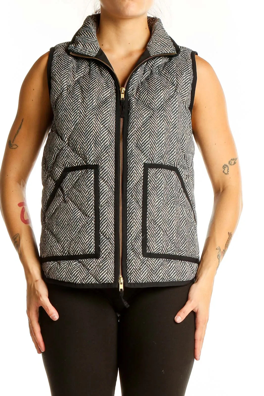Gray Herringbone Quilted Puffer Vest